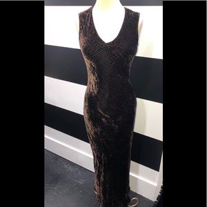 Henri Bendel Rich Chocolate Brown Velvet Croc Print Long Evening /Prom Dress